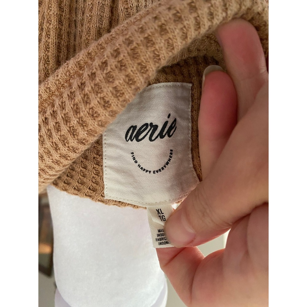 Aerie LumberJane Waffle Knit Button Down Shirt Shacket XL Tan Oversized Gorpcore - Picture 5 of 6